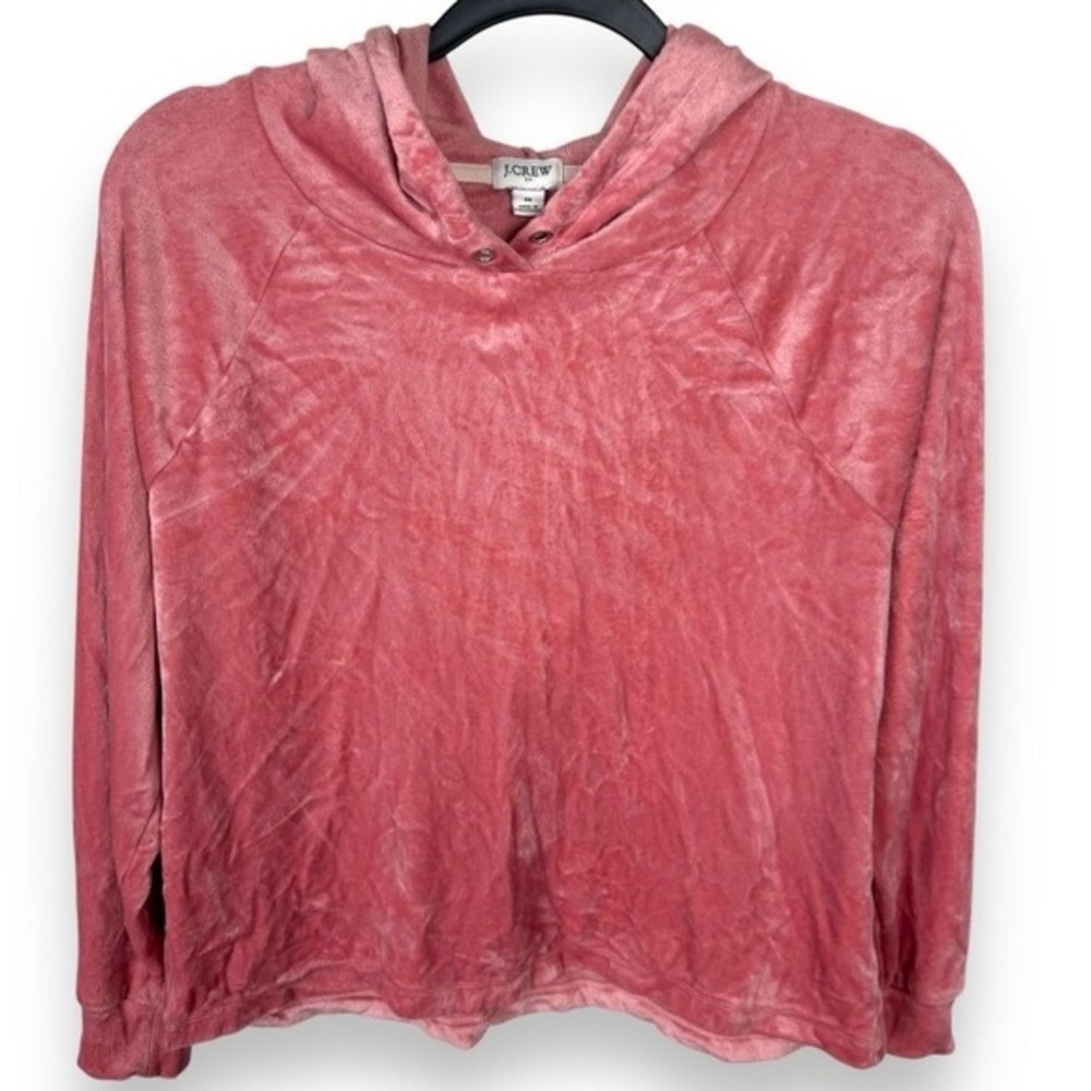 J Crew Pink‎ Velour Crushed Velvet Hoodie Womens Size Medium Lounge Cozy Retro